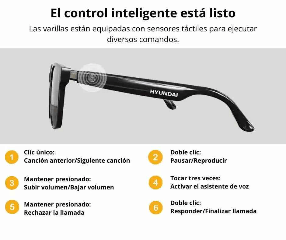 Lentes Inteligentes Hyundai Hy C8 con IA, Facilidad de uso - Lentes Smart