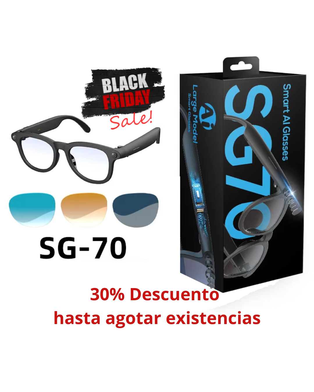 Lentes Inteligentes con Cámara HD, IA y Bluetooth | Unisex.