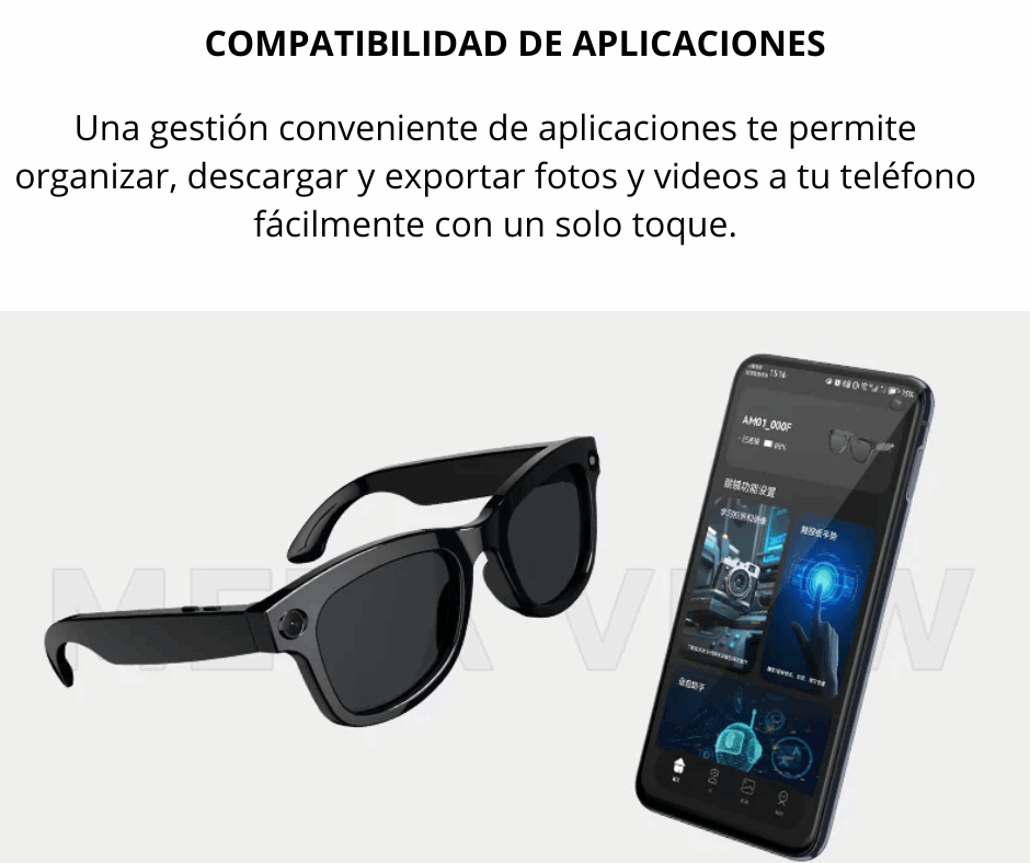 Lentes Inteligentes con Cámara, Bluetooth, Llamadas, Asistente de Voz.