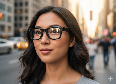 Mujer con lentes inteligentes de lentes smart.com